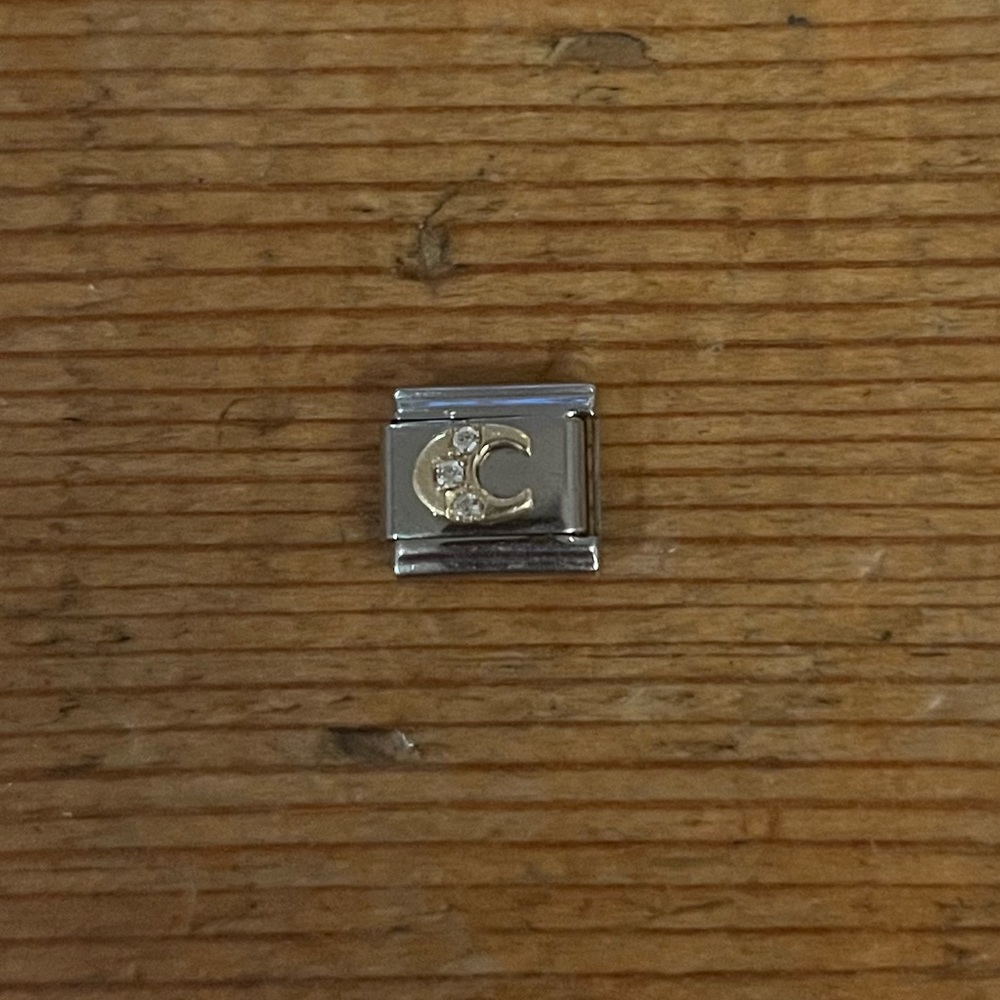 Gold & CZ Letter C Italian Link Charm for modular bracelet